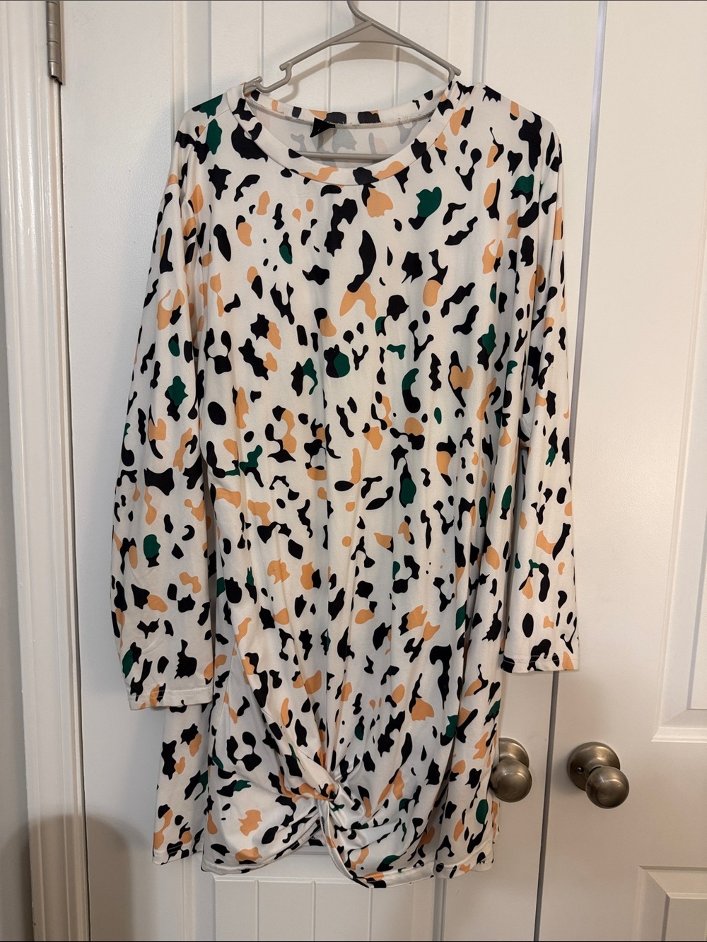Women's White Abstract Spot Knot-Front Dress